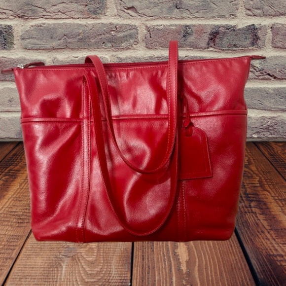 ili New York Genuine Leather Shoulder Tote Handbag Laptop Bag in Red EUC - Picture 2 of 12